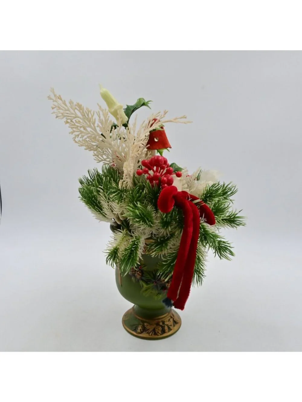 Napcoware Christmas Ceramic Planter Holly Berries Mushroom Bouquet MCM